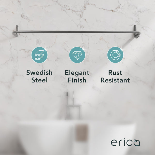 Erica Shower Curtain Pole, 4-in-1 System in U-shape and L-shape, Wall Mounted Without Ceiling Mount, Glossy Grey Powder Coated Steel