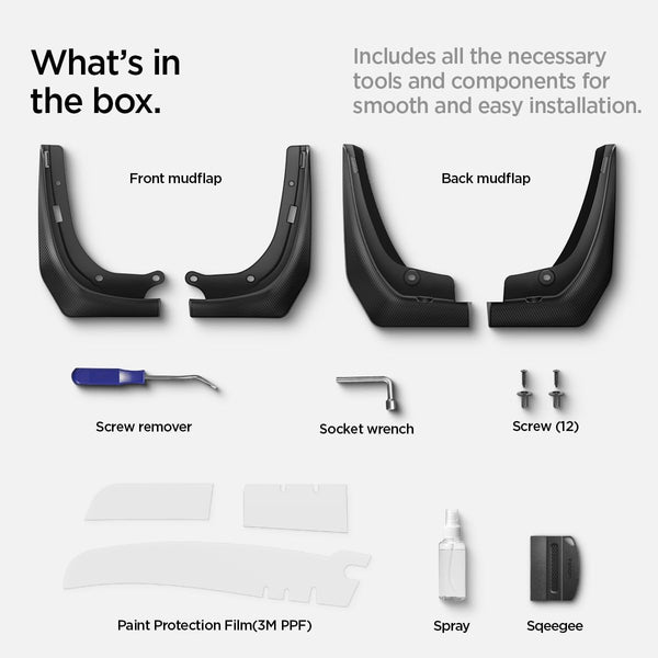 Spigen Tesla Model 3 WeatherBloc Mud Flaps Splash Guards, All-in-One [Paint Protection Film(3M PPF) and Installation kit], No Need to Drill Holes, Designed for Tesla Model 3 2021-2023 Accessories