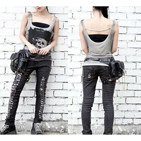 FiveloveTwo® Men Women Multi-Purpose Tactical Drop Leg Arm Bag Pack Hip Belt Waist Messenger Shoulder Fanny Packs Steampunk Bag Wallet Purse Pouch Bag