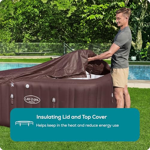 Lay-Z-Spa Santorini Pro Built in LED Light, 10 HydroJet System, Integrated Seats and Foot Massager Inflatable Hot Tub with Freeze Shield Technology, 5-7 Person, Grey