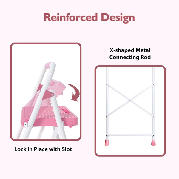 BONTEC 4 Step Ladder Folding, Heavy Duty Foldable Step Stool with Wide Anti-Slip Pedals, Sponge Handrail and Tool Tray, Portable Household Ladder 150kg Capacity, Compact Collapsible Indoor Ladder