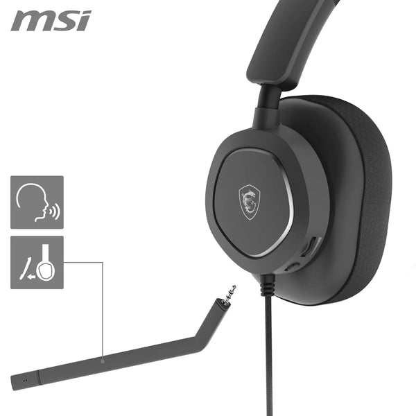 MSI IMMERSE GH50 GAMING HEADSET - 7.1 Virtual Surround Sound, Vibration Feedback, 40mm Neodymium Drivers, RGB Lighting, Detachable Mic, Inline Controls, USB 2.0 Connector - Wired (Package may vary)