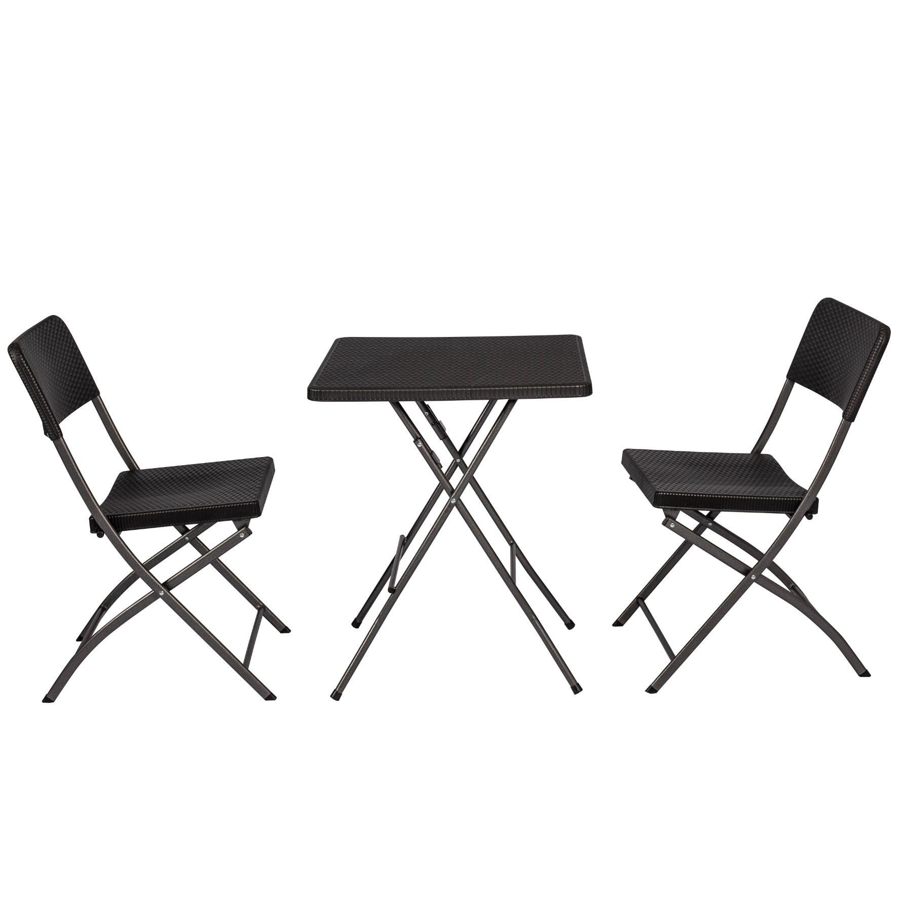 Home Source 3-Piece Outdoor Patio Folding Bistro Set, Camping Catering BBQ Picnic Party, Black