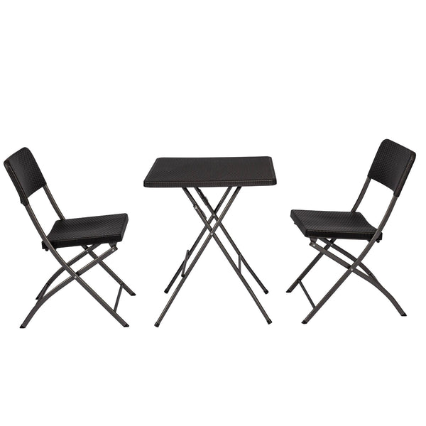 Home Source 3-Piece Outdoor Patio Folding Bistro Set, Camping Catering BBQ Picnic Party, Black