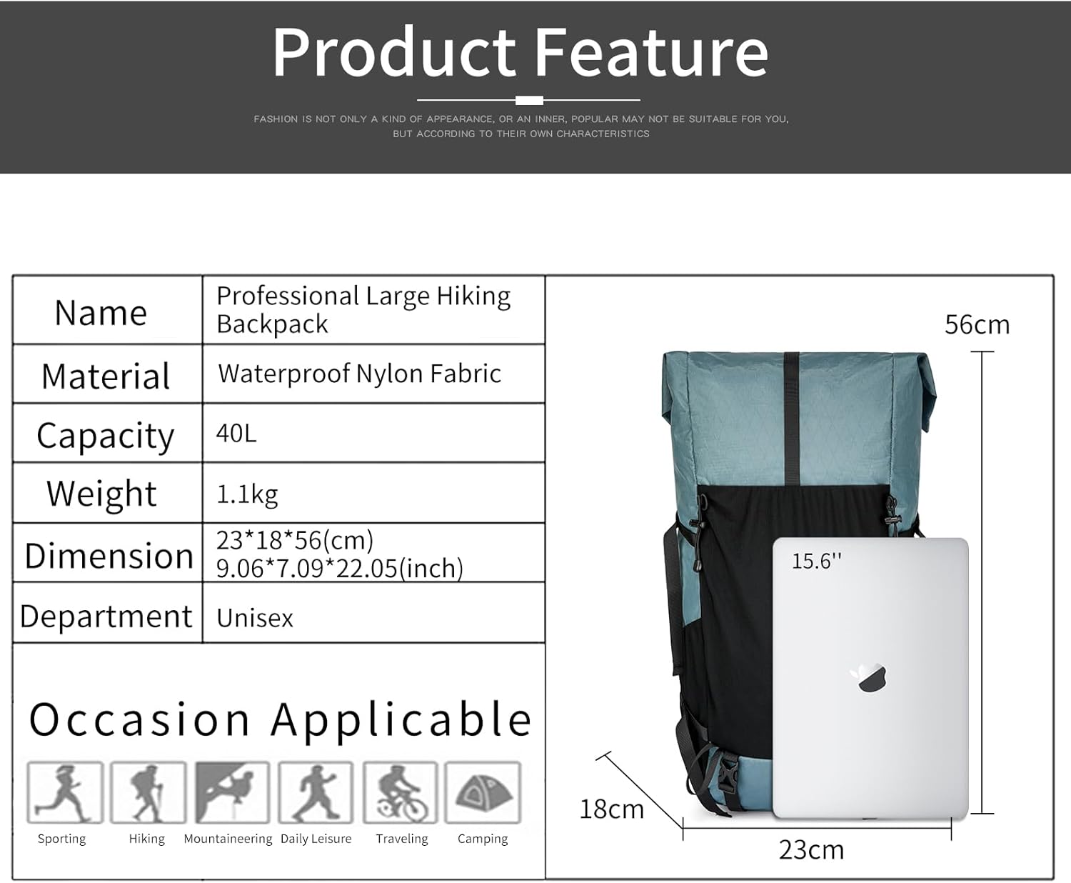 POWER KING 40L Expandable TO 50L Hiking Backpack,Upgraded X-PAC Scratch-proof Lightweight Large Rucksack for Mens Women, Outdoor Roll Top Camping Packsack, Fit for 15.6'' Laptop