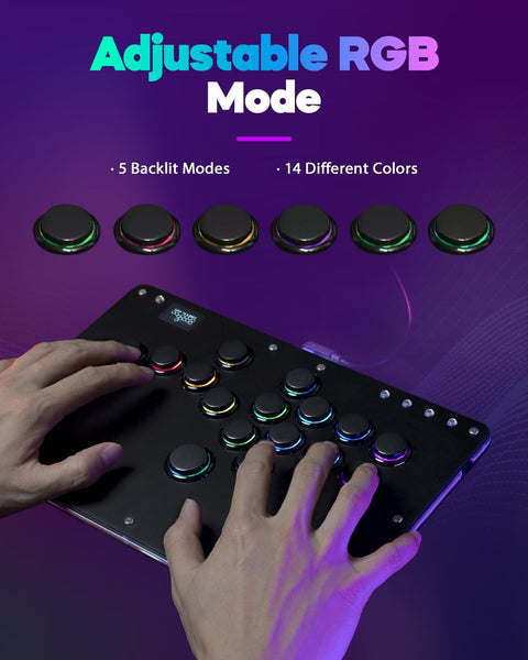 Sehawei Arcade Stick R16 All-Button Arcade Controller 16Keys for PC/Ps3/Ps4/Switch/Steam,Fight Stick for Fighting Games with Custom RGB & Turbo Functions & Hot Swap Black