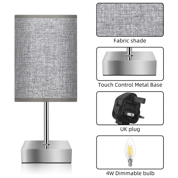 Aomeya Touch Control Table Lamp, 3-Way Dimmable Bedside Lamps Nightstand Lamps with Flaxen Fabric Shade for Bedroom Living Room,LED Bulb Included (Grey-1Pcs) (battery-1Pcs)