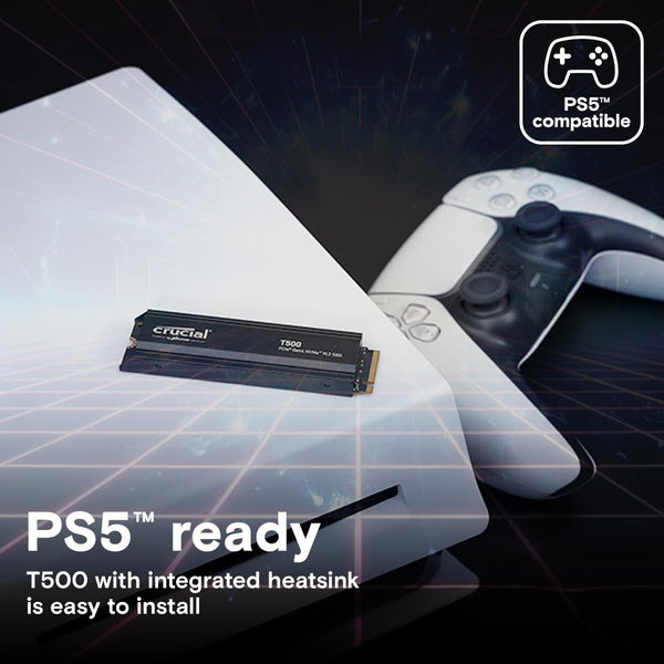 Crucial T500 2TB SSD PCIe Gen4 NVMe M.2 Internal Gaming PS5 SSD with Heatsink, Up to 7400MB/s, Compatible with PlayStation 5, TLC NAND, Desktop PC, Solid State Drive - CT2000T500SSD5
