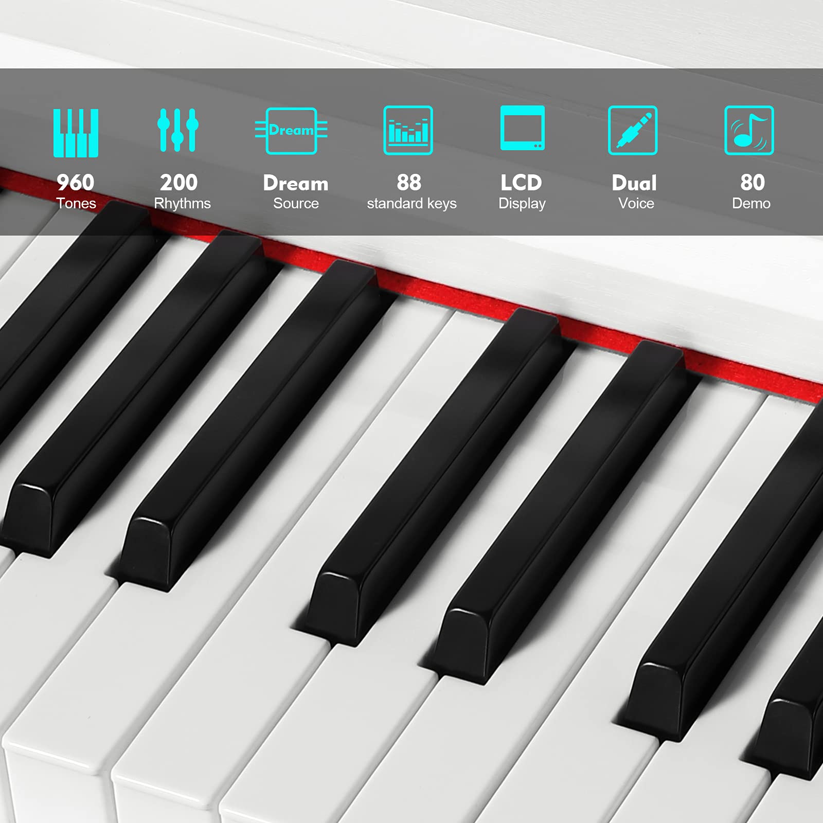 MUSTAR Digital Piano 88 Weighted Keys, Full Size 88 Key Piano Keyboard Semi Weighted, Home Electric Piano with Furniture Stand and Triple Pedal, Music Stand, USB MIDI, White