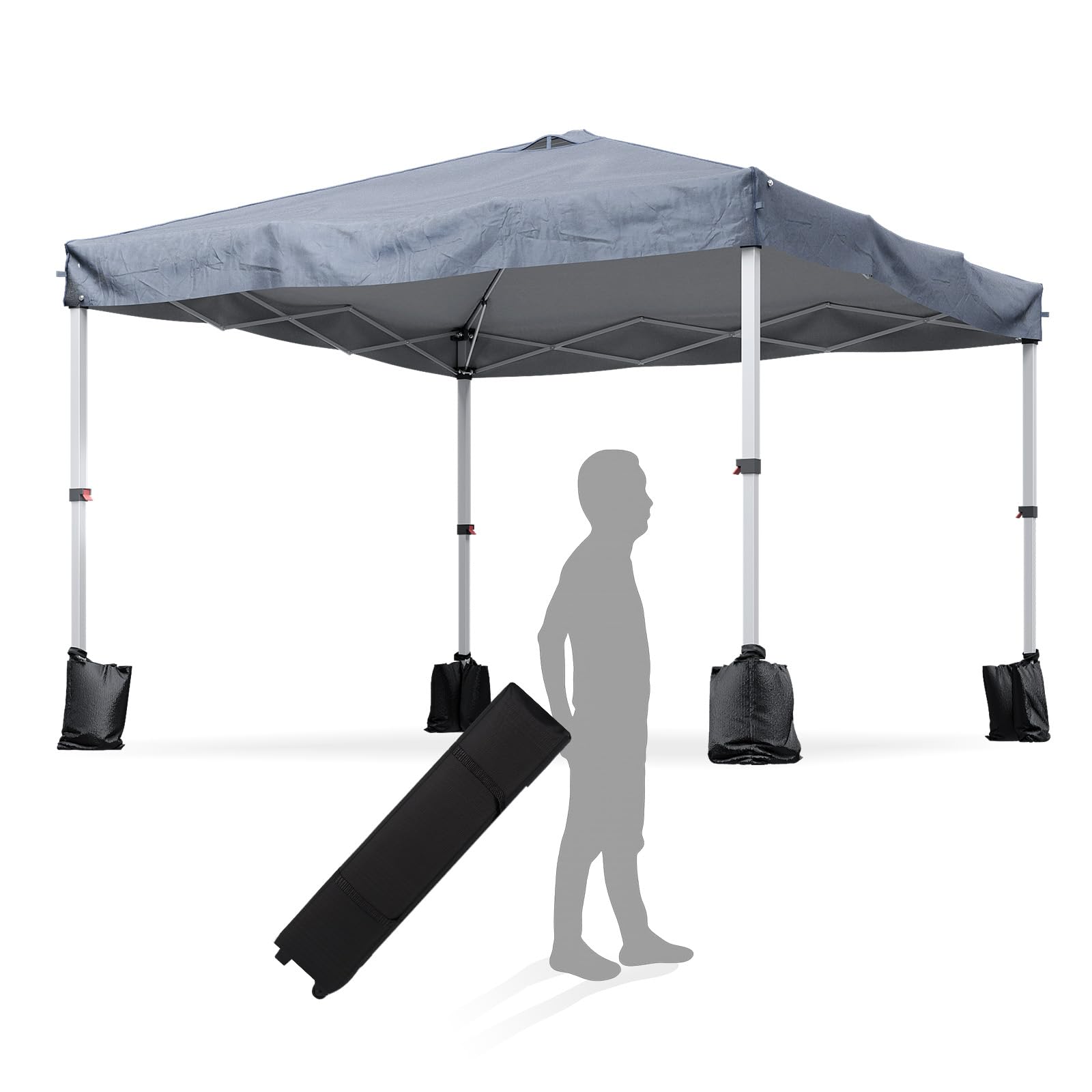 Aoxun 3m x 3m Pop Up Gazebo, Metal Frame Shelter Tent for Outdoor Garden Party, with 4 Sandbags & Carry Bag, Adjustable Height, Grey