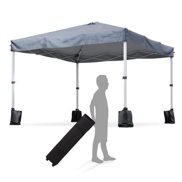 Aoxun 3m x 3m Pop Up Gazebo, Metal Frame Shelter Tent for Outdoor Garden Party, with 4 Sandbags & Carry Bag, Adjustable Height, Grey