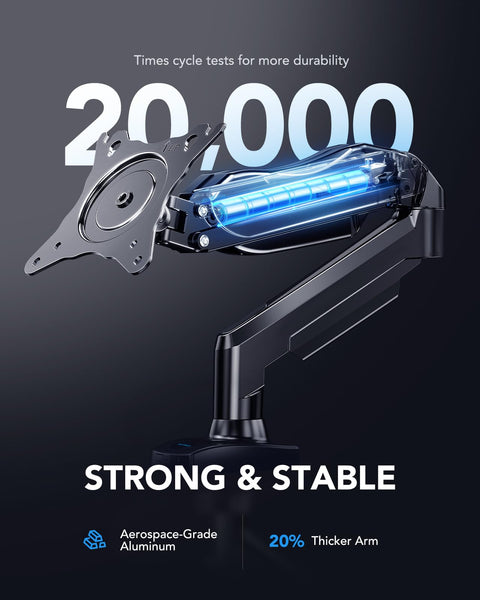 HUANUO Single Monitor Arm Desk Mount for 13 to 32 inch Screens, Tool Free Height Adjustable Monitor Stand with Tilt Swivel Rotate, 75 & 100mm VESA Mount, Load 19.8 lbs, C-clamp & Grommet Options