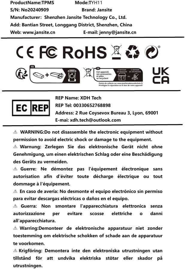 Jansite Upgraded TPMS Tyre Pressure Monitoring System Solar Wireless 4/2 Wheel Switch Modes Accuracy 0.01 Bar 21-87Psi Tyre Pressure Monitor 6 Alarm Mode with Detached Bracket and 4 External Sensors