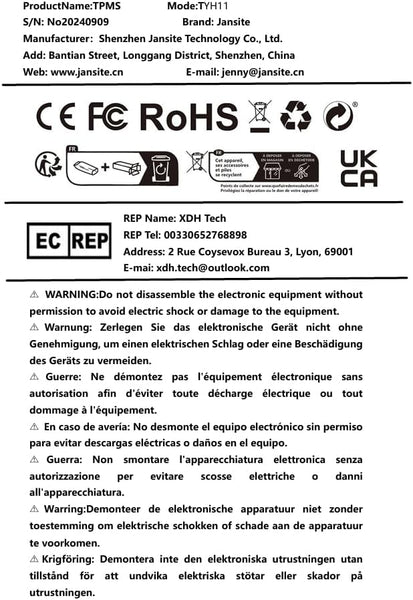 Jansite Upgraded TPMS Tyre Pressure Monitoring System Solar Wireless 4/2 Wheel Switch Modes Accuracy 0.01 Bar 21-87Psi Tyre Pressure Monitor 6 Alarm Mode with Detached Bracket and 4 External Sensors