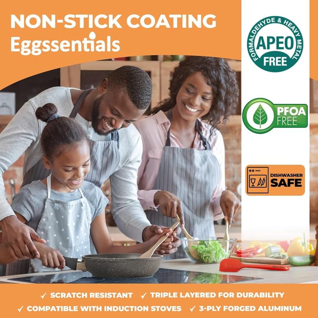 Eggssentials 2 IN 1 Egg Pan & Poacher, Granite Nonstick Fry Pan with Lid, Poached Egg Maker - 4 Cups