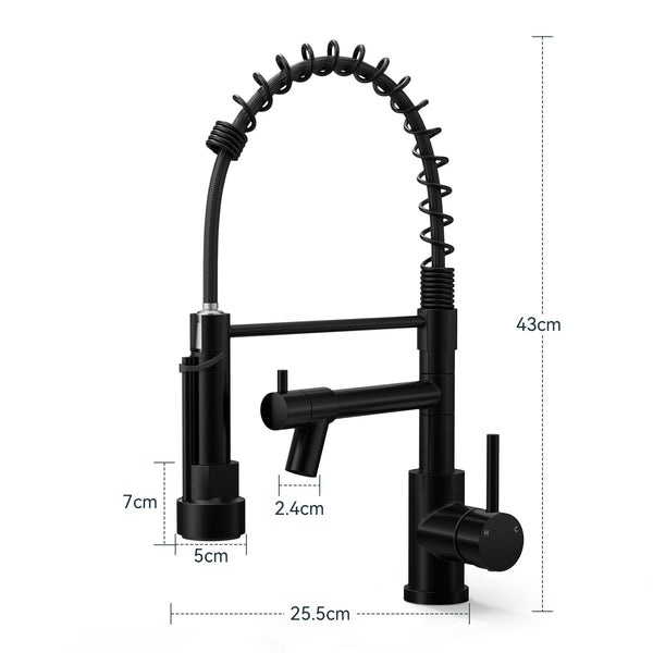 Warmiehomy 5 Modes Kitchen Taps Mixer with Pull Out Spray,High Arc 360° Swivel Dual Spout Pull Down Stainless Steel Kitchen Sink Taps,Brushed Nickel