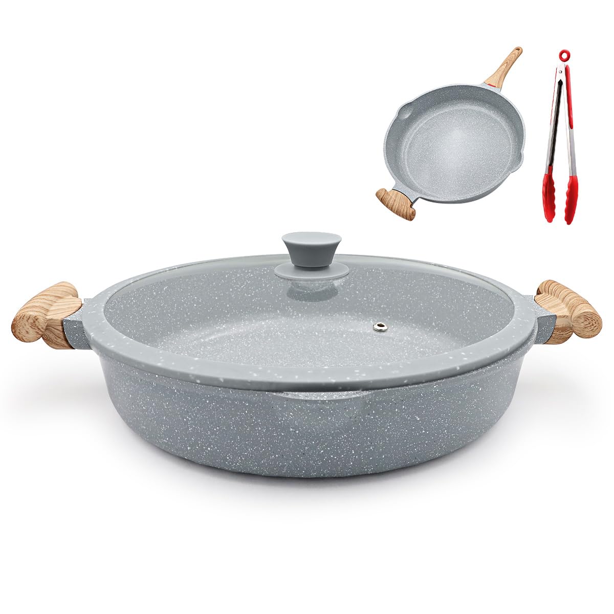 AIKENBBKK 2-in-1 Ceramic Nonstick Deep Frying Pan Skillet, 32cm Frying Pan with Lid Healthy Ceramic Non-Stick Coating, PFOA/PTFE-Free- Blue