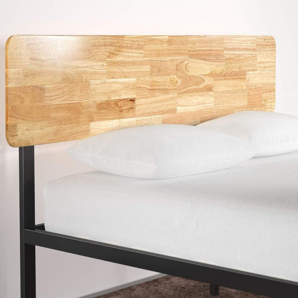 Zinus Olivia Single Bed frame - Bed 90x190 cm - 36 cm Height - Metal and Wood Platform Bed frame - Natural Brown and Black