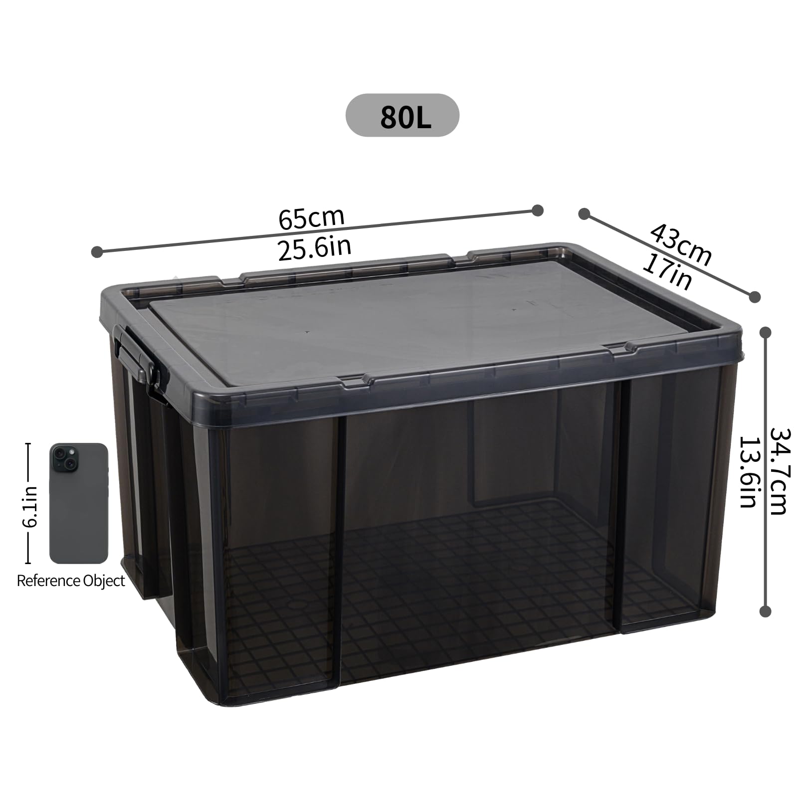Cetomo 80L*3 Storage Boxes, Stackable Storage Box with Lids, Heavy-Duty Lidded Container with Reinforced Corners, Vertical Sides and Clip Closure,