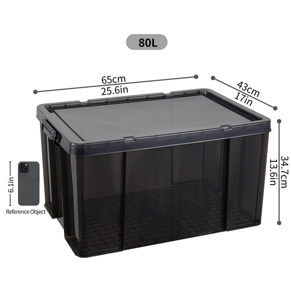 Cetomo 80L*3 Storage Boxes, Stackable Storage Box with Lids, Heavy-Duty Lidded Container with Reinforced Corners, Vertical Sides and Clip Closure,