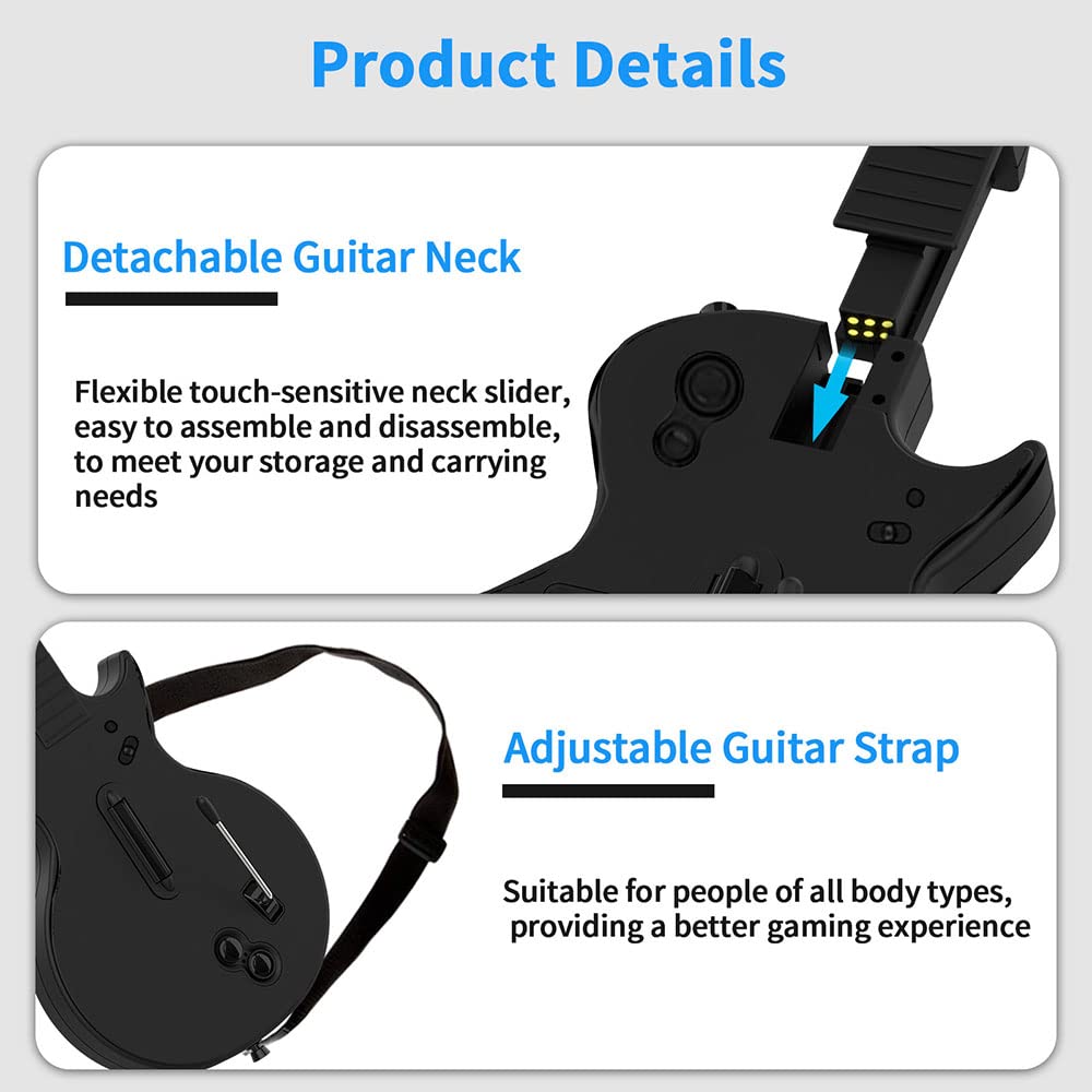 NBCP Wireless Guitar Controller for PC & PS3 - Guitar Hero 3/4/5 & Rock Band 1/2 Games - With Straps & Wireless Dongle, White