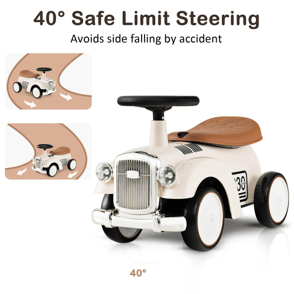 Kids Ride on Car, Toddler Foot to Floor Sliding Car with Air Horn, Hidden Storage Compartment, DIY Stickers, EVA Wheels, Children Sliding Walker Toy Car for 18-36 Months Boys Girls (White)