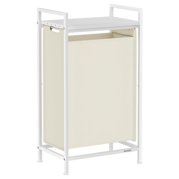 VASAGLE Laundry Basket, Laundry Hamper, Pull-Out and Removable Liner Bag, Shelf, Metal Frame, 65 L, 50 x 33 x 72 cm, Ink Black and Rustic Brown BLH101B01