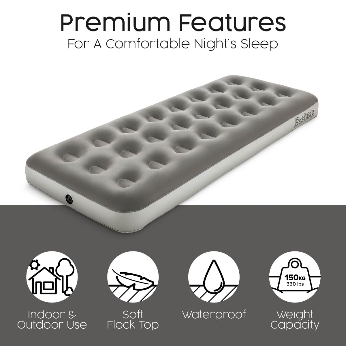 Bestway Premium Camping Double Airbed with Handheld Electric Pump, Double Flocked Inflatable Bed Portable, Air Mattress, Outdoor Camping Bed