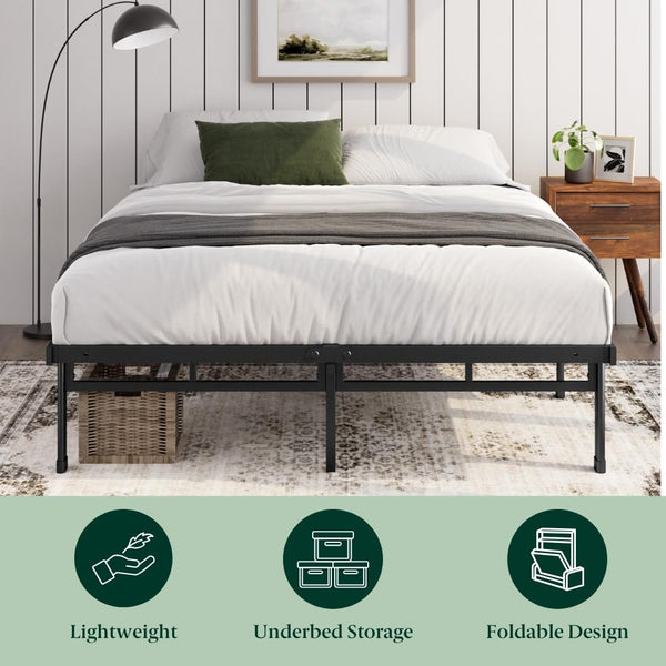 ZINUS Justin Double Bed frame - Bed 135x190 cm - 36cm Height - Metal bed frame with Underbed storage and steel slat support - Black