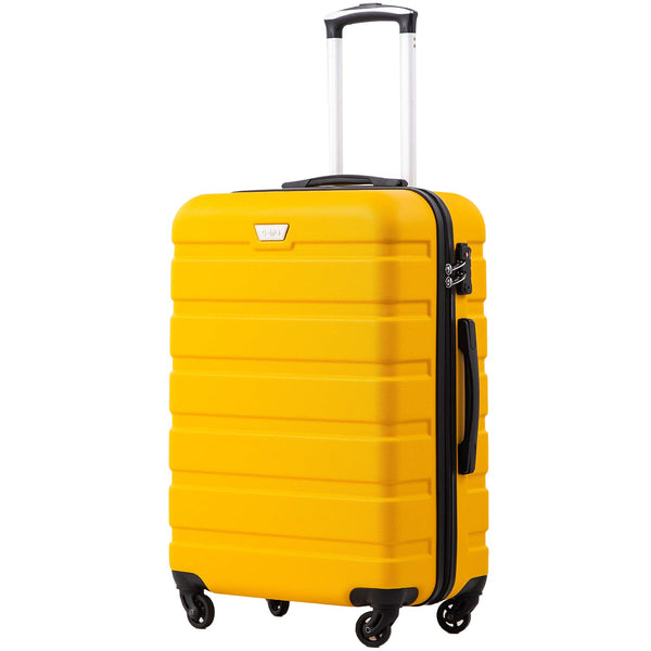 COOLIFE Suitcase Trolley Carry On Hand Cabin Luggage Hard Shell Travel Bag Lightweight with TSA Lock and Durable 4 Spinner Wheels (Lemon Yellow, L(77cm 93L))