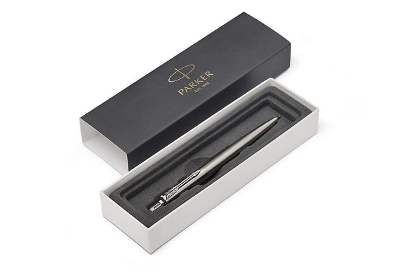 Parker Jotter Ballpoint Pen | Stainless Steel with Chrome Trim | Medium Point | Handwriting Pens & Stationery Supplies | Blue Ink | Gift Box