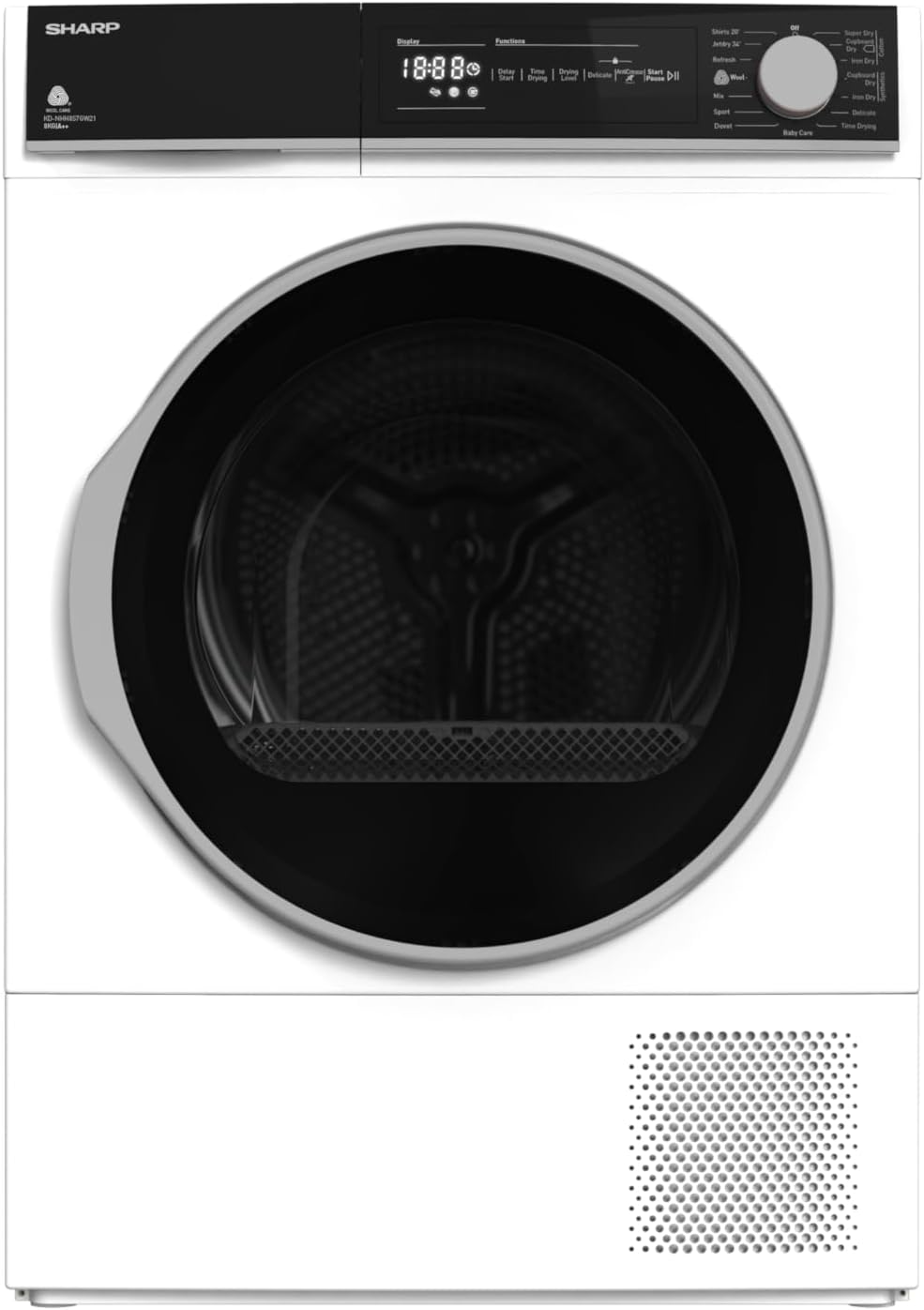 Sharp KD-NHH8S7GW21-EN, Free Standing, 8KG, Heat Pump Tumble Dryer, A++ Energy Rating, White