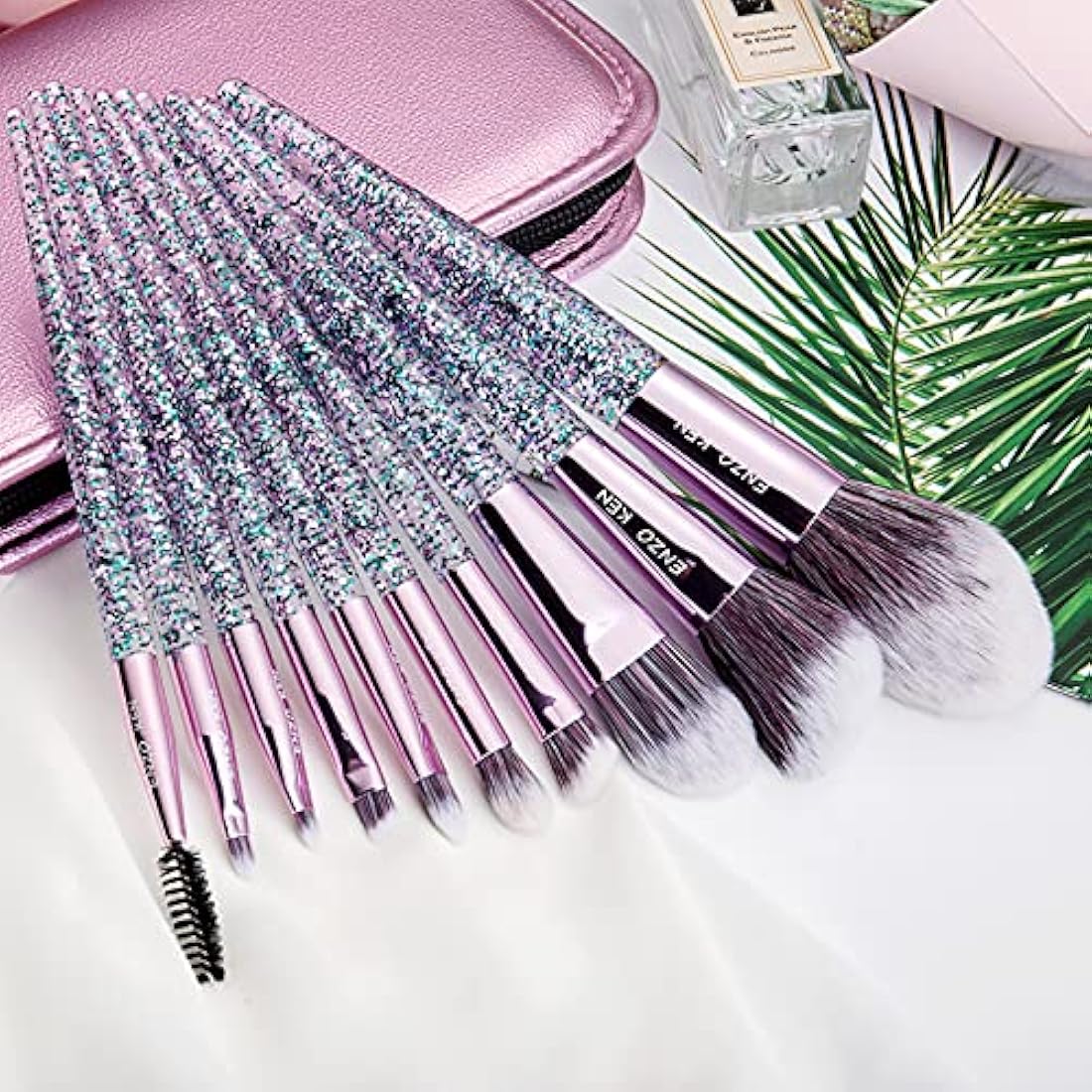 ENZO KEN Glitter Makeup Brushes Set Professional, Vegan Makeup Brush Set with Case, Cosmetic Brushes Makeup Set, Make up Brushes Vegan, Purple Make up Brushes Set Professional.