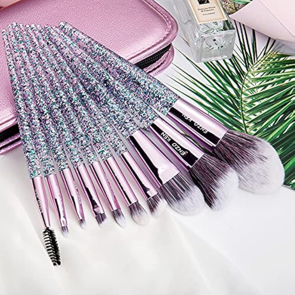 ENZO KEN Glitter Makeup Brushes Set Professional, Vegan Makeup Brush Set with Case, Cosmetic Brushes Makeup Set, Make up Brushes Vegan, Purple Make up Brushes Set Professional.