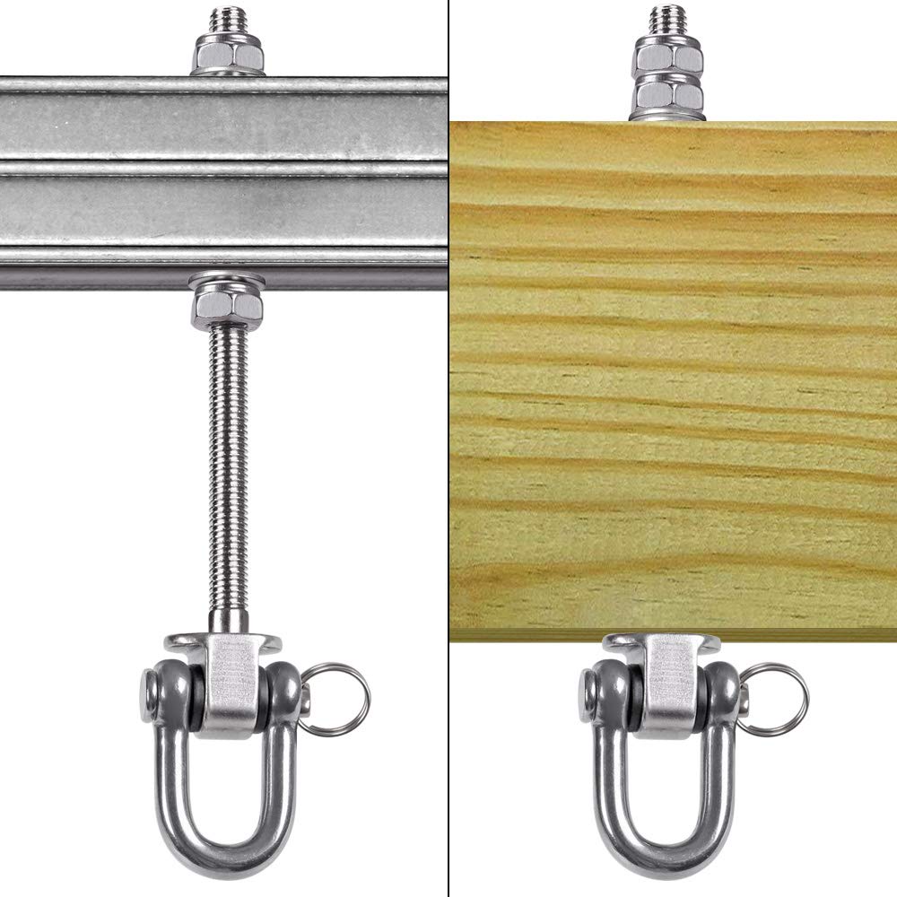 SELEWARE Heavy Duty Swing Hooks, 6 Pcs Antirust Stainless Steel Beam Hanger For Wood and Steel Beam Yoga Hammock Chair Porch Swing Sets Seat, 1800LB