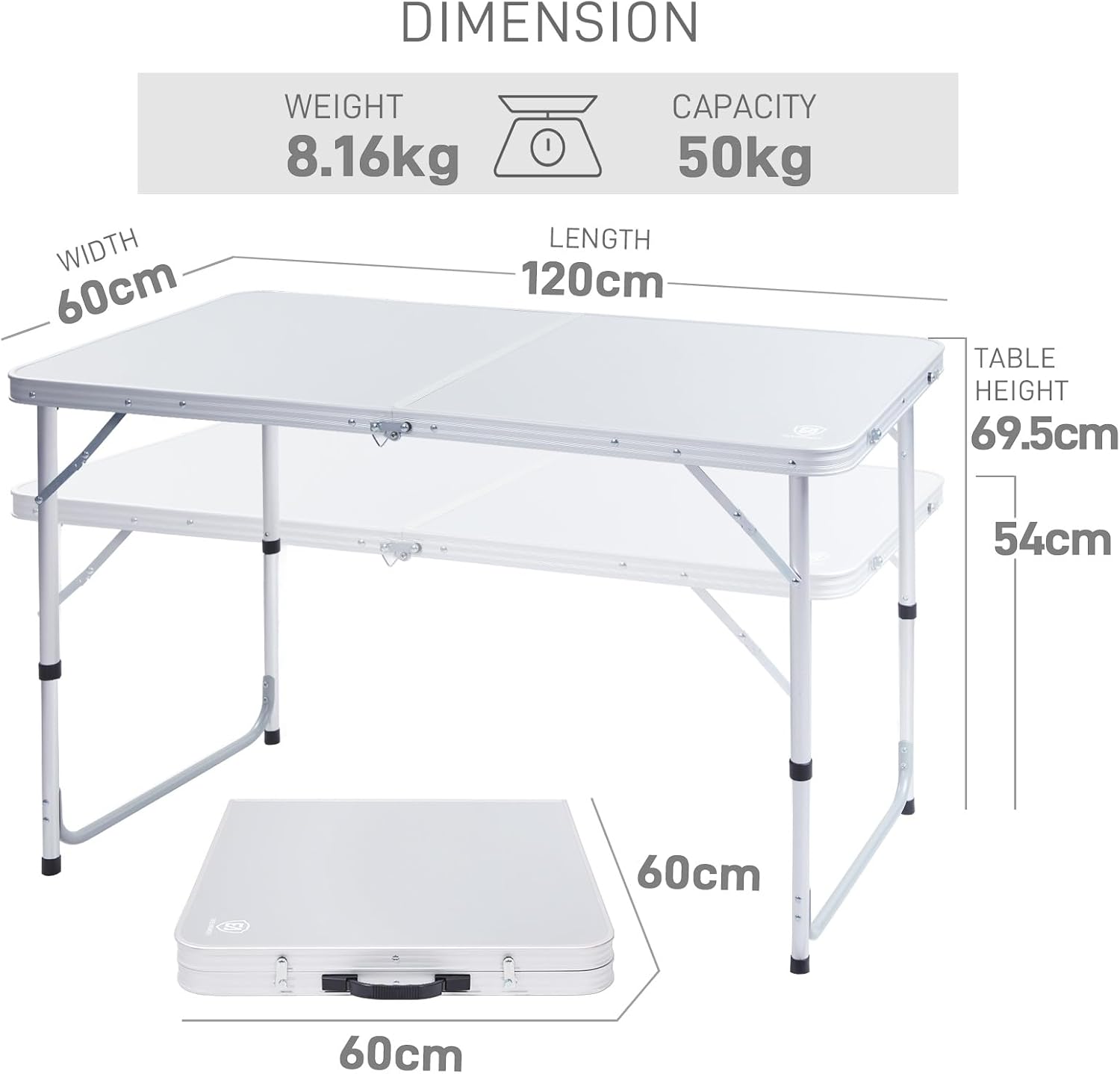 EVER ADVANCED Folding Table Camping 4ft with Storage, Aluminum Composite Desktop, Foldable Table with Adjustable Legs, Fold up Table Picnic Outdoor Fold away Table