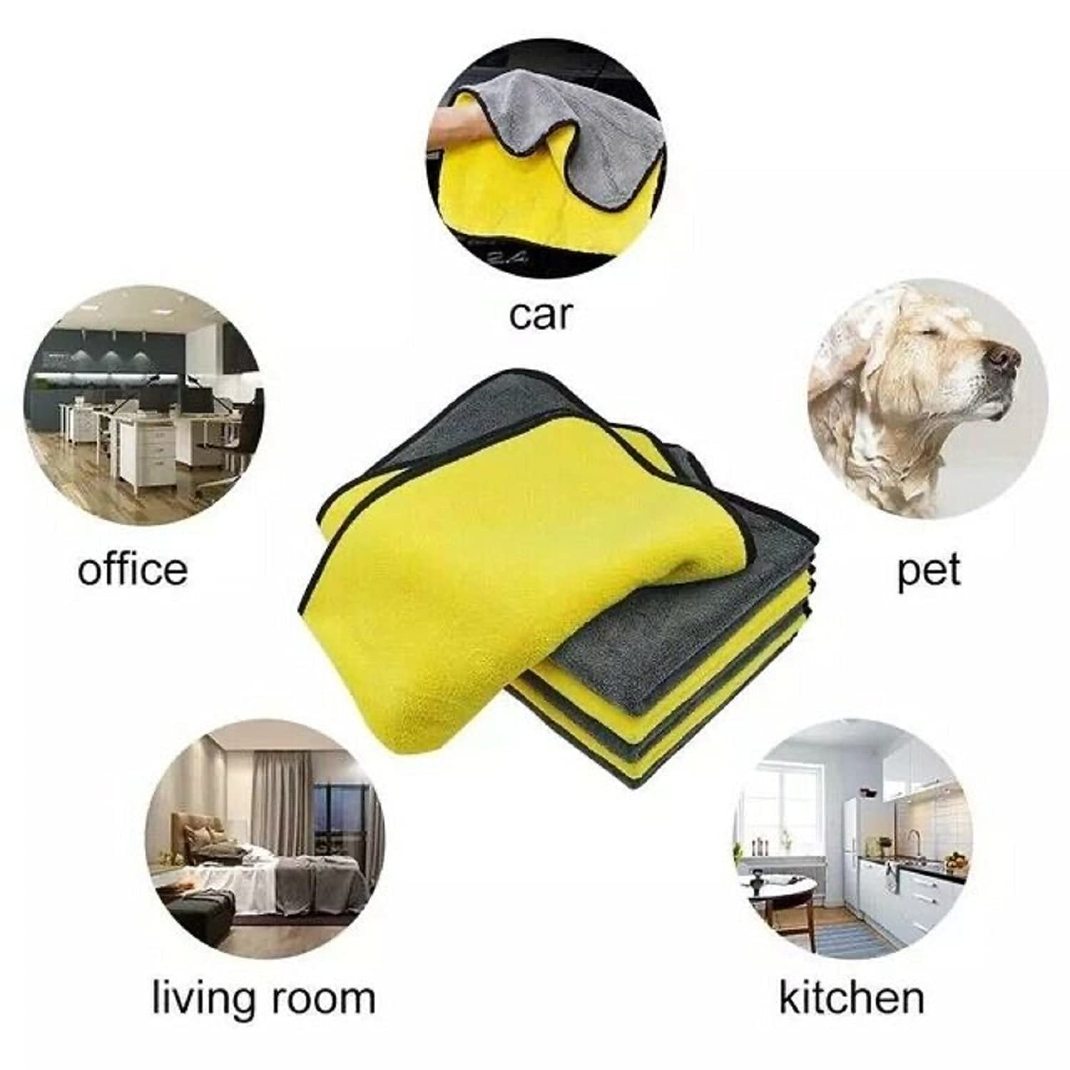 VAIYNWOM Set of 6 Car Cleaning Microfibre Cloths, Absorbent Microfibre Towel Polishing Cloth Gentle on Paint, Lint-Free for Household and Cleaning Car Motorcycle, 30x40cm (Yellow & Gray)