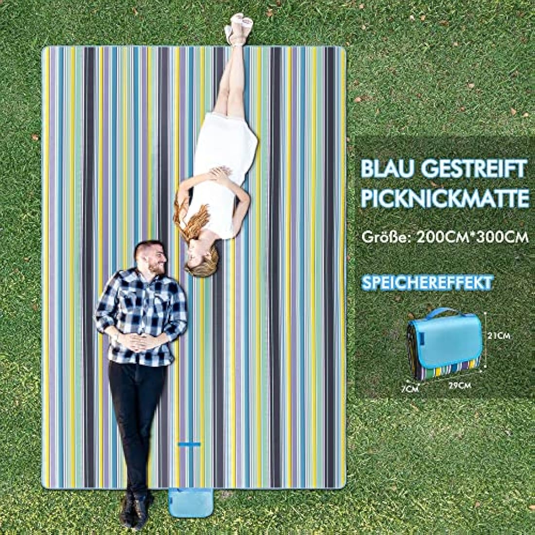 Muyans Extra Large Picnic Blanket 300 x 200 cm, XXL Picnic Blanket Waterproof, Foldable Beach Blanket Washable Picnic Mat with Carry Handle for Garden, Picnic, Beach, Camping