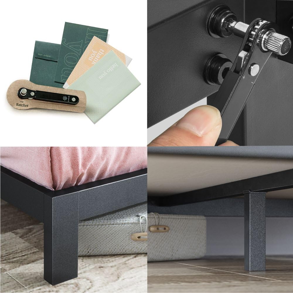 Zinus Arnav Super King Bed frame - Bed 180x200 cm - 26 cm Height - Metal bed frame with Wood slat support - Black