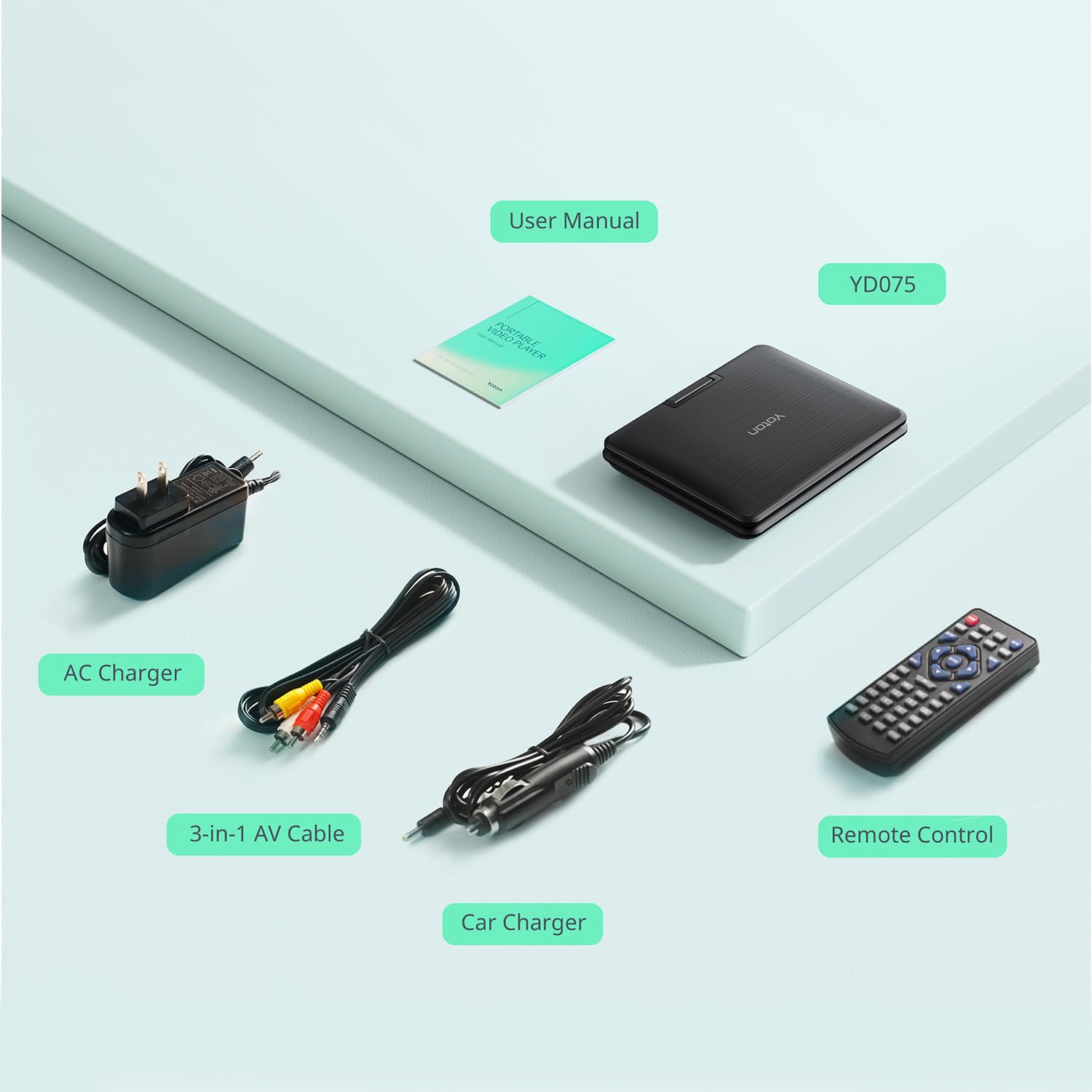 9.5" Portable DVD Player with 7.5" HD Swivel Screen for Car and Kids, 4-6 Hours Working time with Built-in Battery, Headphone/AV-IN/AV-OUT/USB/SD Card [Not Support Blu-ray]