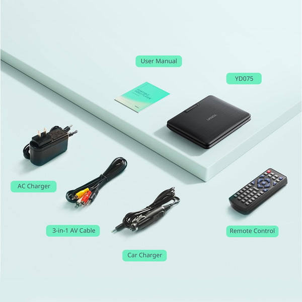 9.5" Portable DVD Player with 7.5" HD Swivel Screen for Car and Kids, 4-6 Hours Working time with Built-in Battery, Headphone/AV-IN/AV-OUT/USB/SD Card [Not Support Blu-ray]