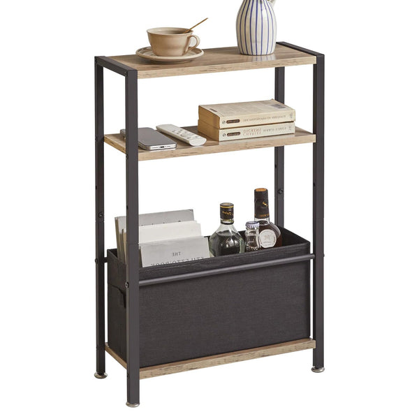 Aibiju Narrow Side Table with Storage Shelf,3-Tier Slim End Table with Fabric Basket,Modern Sofa Table Thin Side Table for Living Room, Bedroom