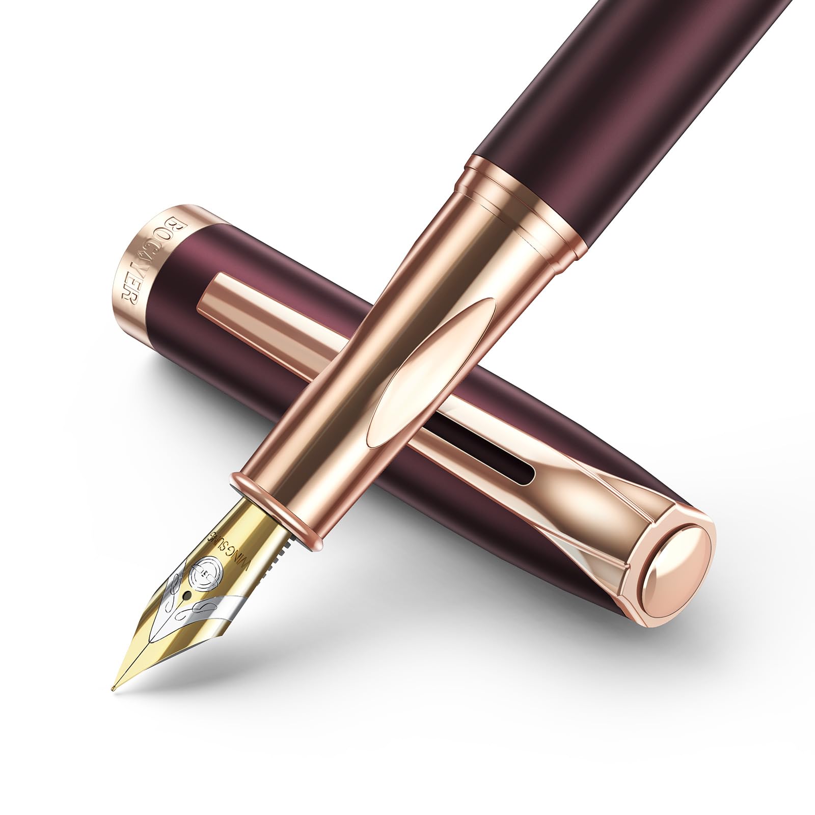 BOCIYER samurai Fountain Pen Set,Hand Polished Medium Titanium Tip,Calligraphy Nib(Bent Nib),Includes 8 Ink Cartridges,Ink Refill Converter*2 And Gift Box,Best Pen Gift Set for Men & Women(Black)