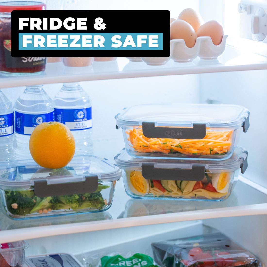 Igluu Meal Prep - Glass Containers with Leak-Proof Snap Lock Lids - Airtight Portion Control Food Storage. BPA-Free, Microwavable, Oven &