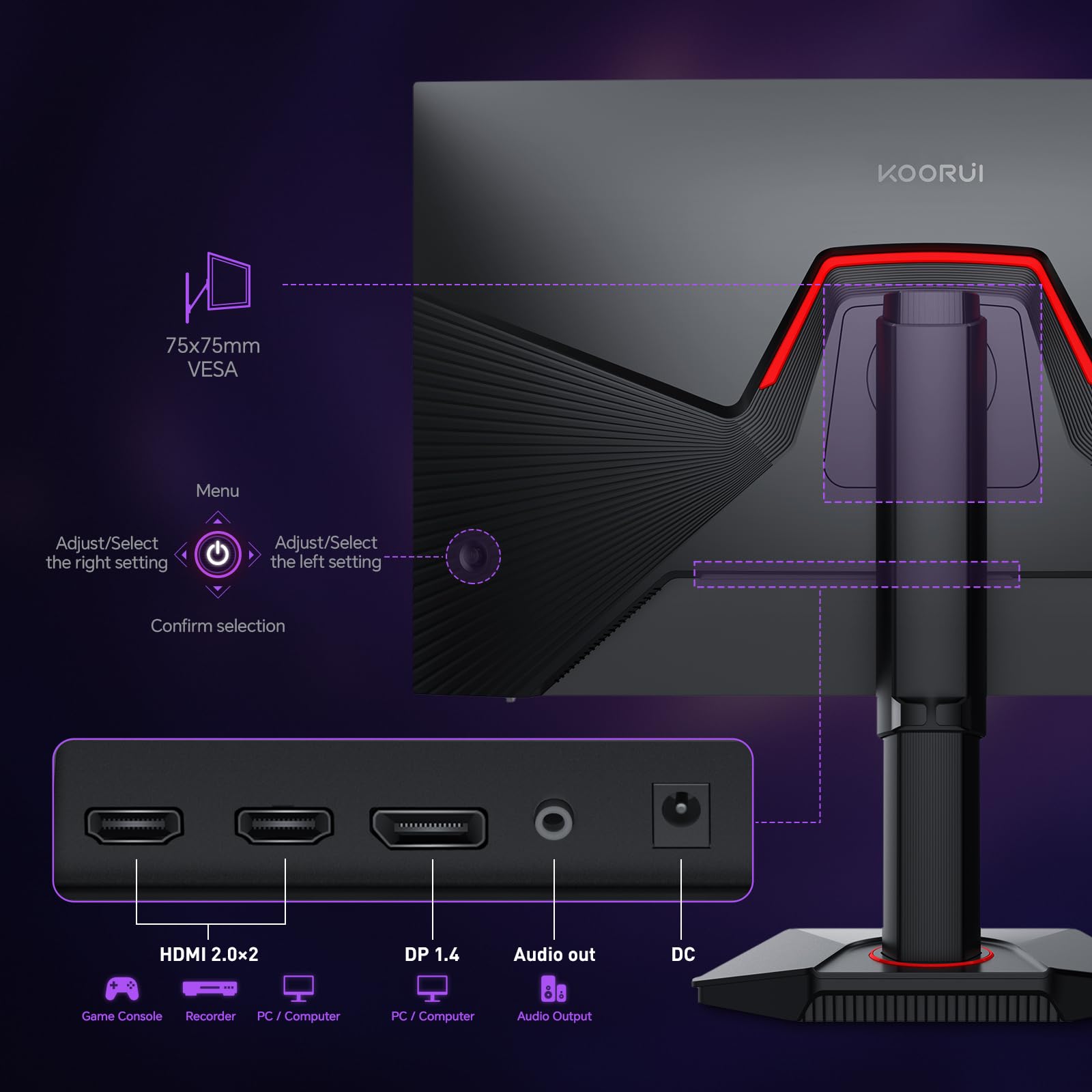 KOORUI 32 inch Curved Gaming Monitor,1440p(2560x1440),170Hz.1ms, 2K, QHD,VA 1500R, HDR10,Adaptive Sync, VESA & Eye Care Ultra-Thin Support DP/HDMI