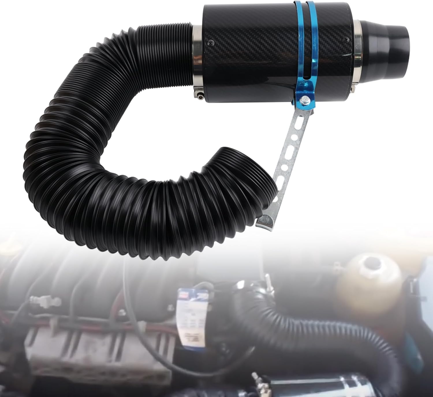 VVORHSBELL Air Intake Filter 3"76mm Universal Cold Air Filter Carbon Fibre Pipe Hose Kit Feed Enclosed Intake Induction System（Black）