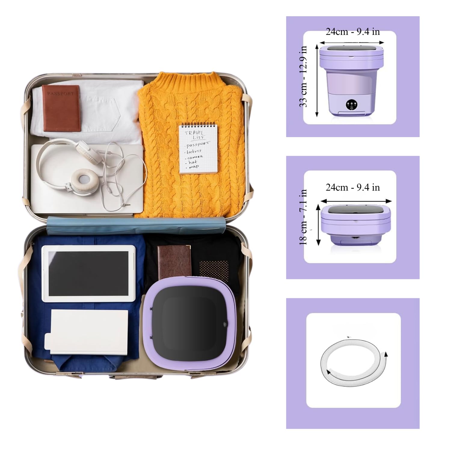 Portable Washing Machine, 11L Foldable Washer & Spin Dryer with Laundry Bag & Drying Net & Microfiber Cloths, Laundry Machine with 3 Cleaning Modes for Baby Clothes and Underwear (Blue)