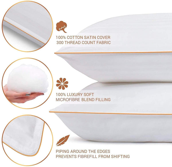 5 STARS UNITED Queen Luxury Pillows 2-Pack - 50x75 cm - Queen Size Hotel Quality Pillow for Sleeping - Ultra Soft Support Bed Pillows - Cotton Covers