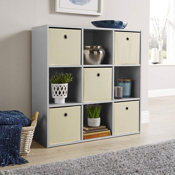 Home Source Storage 9 Shelf Cube Bookcase Wooden Display Unit, Grey