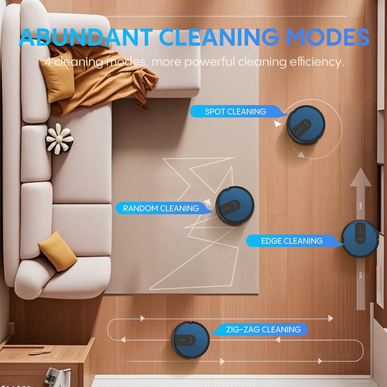 Robot Vacuum Cleaner with Mop, 4-in-1 Robotic Vacuums, 5000Pa Ultra Strong Suction, Long Running Time, Timing Function, App/WiFi for Pet Hair Hard Floor and Carpet(Striped Blue)